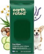 Earth Rated Dog Wipes, Hypoallergenic, 3-in-1 Cleaning and Hydrating, for Grooming Paws, Body and Butt, Lavender Scented, 100 Count