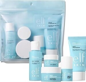 e.l.f. Skin Holy Hydration! Jet Set Travel-Friendly Hydrating Skincare Kit with Cleanser, Balm, Moisturizer, Eye & Night Cream, Vegan & Cruelty-Free