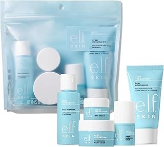 e.l.f. Skin Holy Hydration! Jet Set Travel-Friendly Hydrating Skincare Kit with Cleanser, Balm, Moisturizer, Eye & Night Cream, Vegan & Cruelty-Free