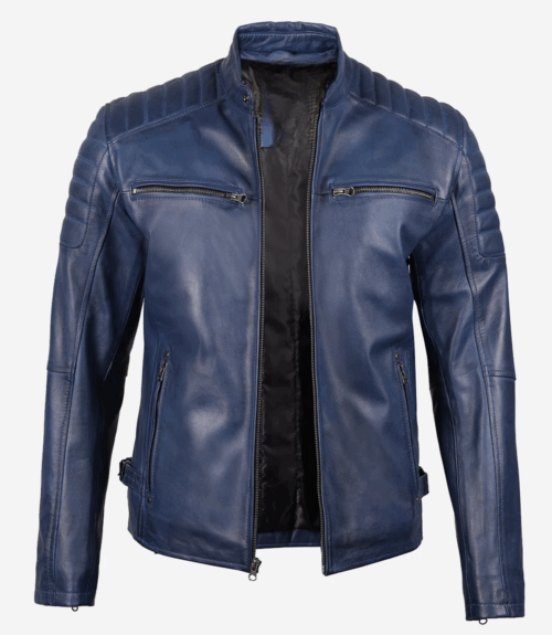 Mens-Blue-Waxed-Biker-Leather-Jacket-500×575
