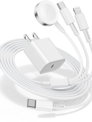 for Apple Watch Charger Fast Charging,3 in 1 Multi Chargers Cable with 20W USB C Charger, iWatch Charger Cord 6FT for iWatch Series Ultra 3/2/SE 3/11/10/9/8/7/6/5/4/iPhone17 15 16 Pro Max/14/13/12/11